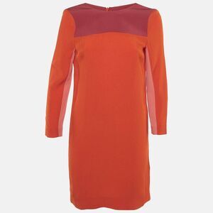 Victoria Victoria Beckham Orange Colorblock Crepe Shift Dress S